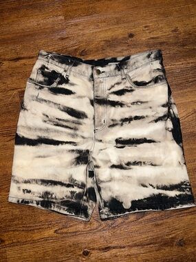 Reflections by Spiegel Black & White Custom Tie-Dye Denim Cotton Shorts Size 12